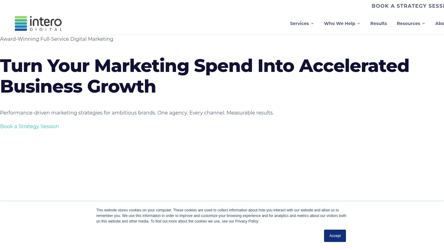 Intero Digital homepage for its full-service digital agency