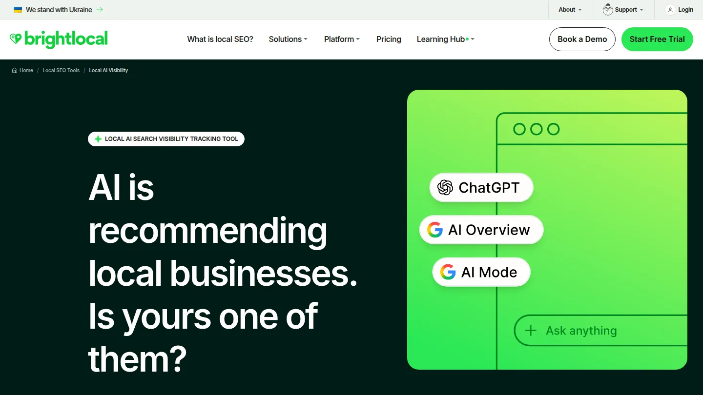 BrightLocal Local AI Visibility Tracker page